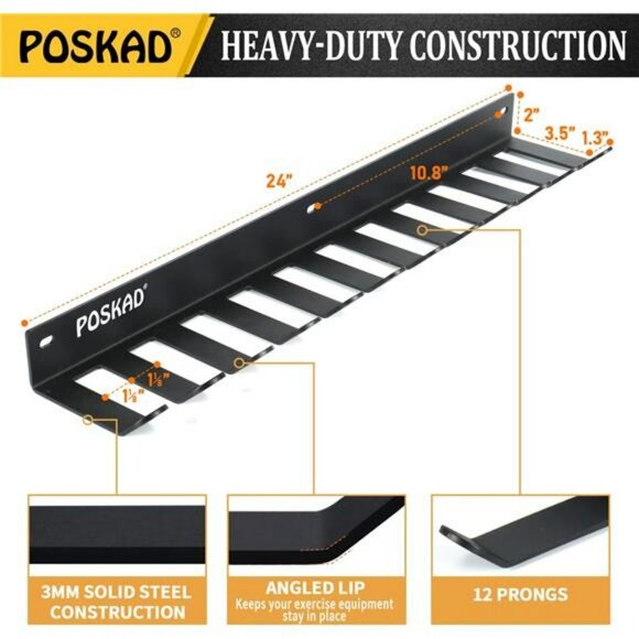 Gym Storage Rack,8 OR 12 Hook Heavy-Duty Steel Gym Organizer Wall Mount Hanger - Picture 2 of 6